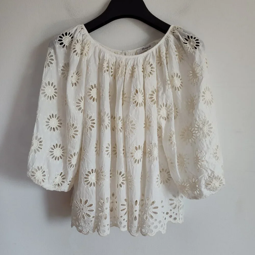 Madewell Ivory Embroidered Top